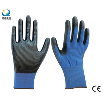 13G Полиэфир Зебра-Stripe Natrile с покрытием перчатки Труда Защитные рабочие перчатки безопасности (N6041)